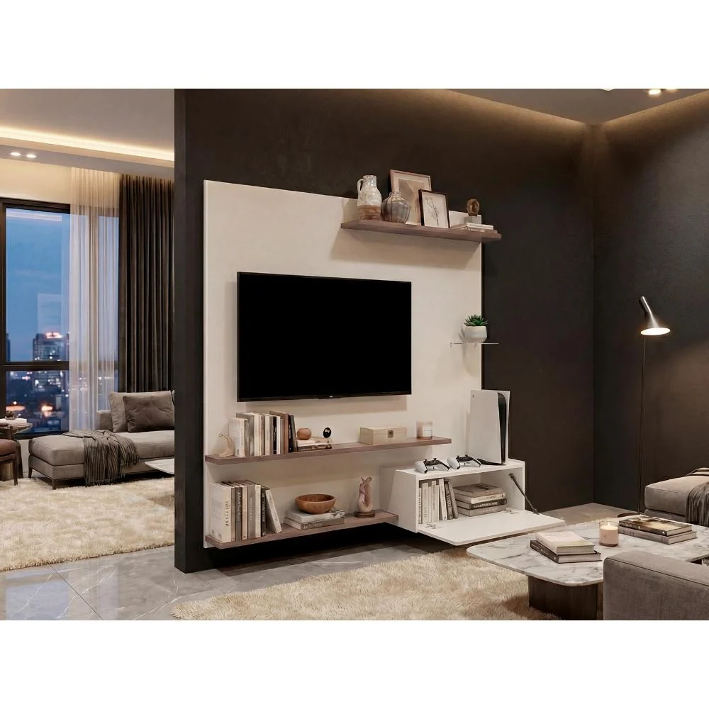 Panel de Tv Henry, Blanco Duqueza y Avellana, con Espacio Para Televisor de Hasta 65" RTA Design