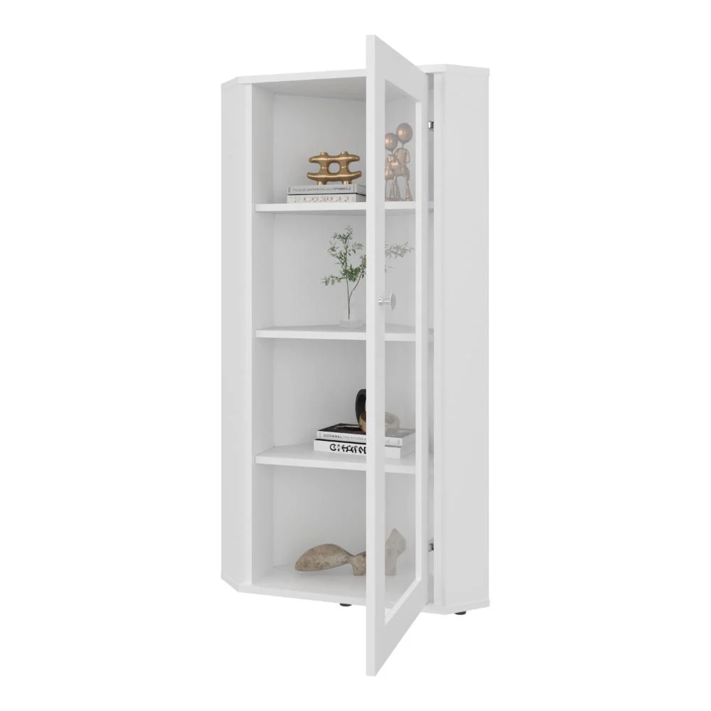 Vitrina Esquinera Genova, Blanco, con una puerta y cuatro entrepaños RTA Design