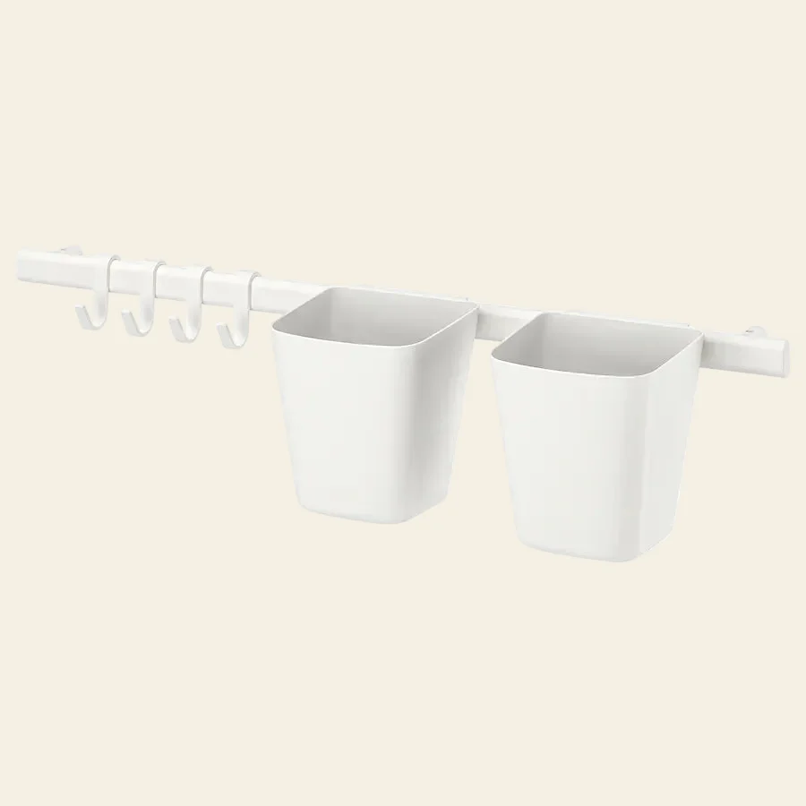SUNNERSTA SET RIEL, 2 CESTOS Y 4 GANCHITOS BLANCO