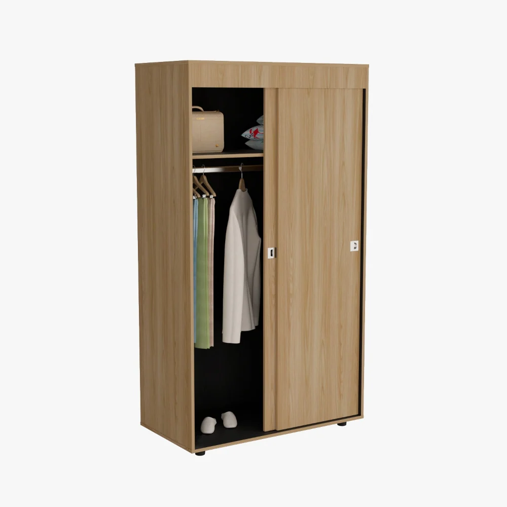 Closet Angelo 100, Fresno Europeo y Wengue, con Dos Puertas Corredizas Virtual Muebles