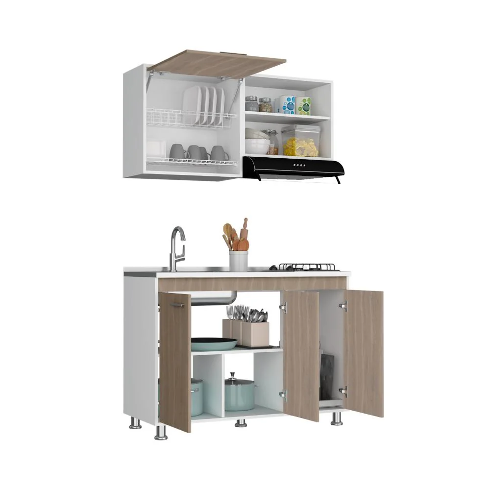 Cocina Integral Antares, Blanco Duqueza y Bardolino, incluye Mesón Pozuelo Izquierdo Virtual Muebles