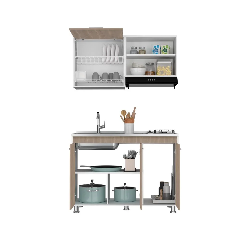Cocina Integral Antares, Blanco Duqueza y Bardolino, incluye Mesón Pozuelo Izquierdo Virtual Muebles