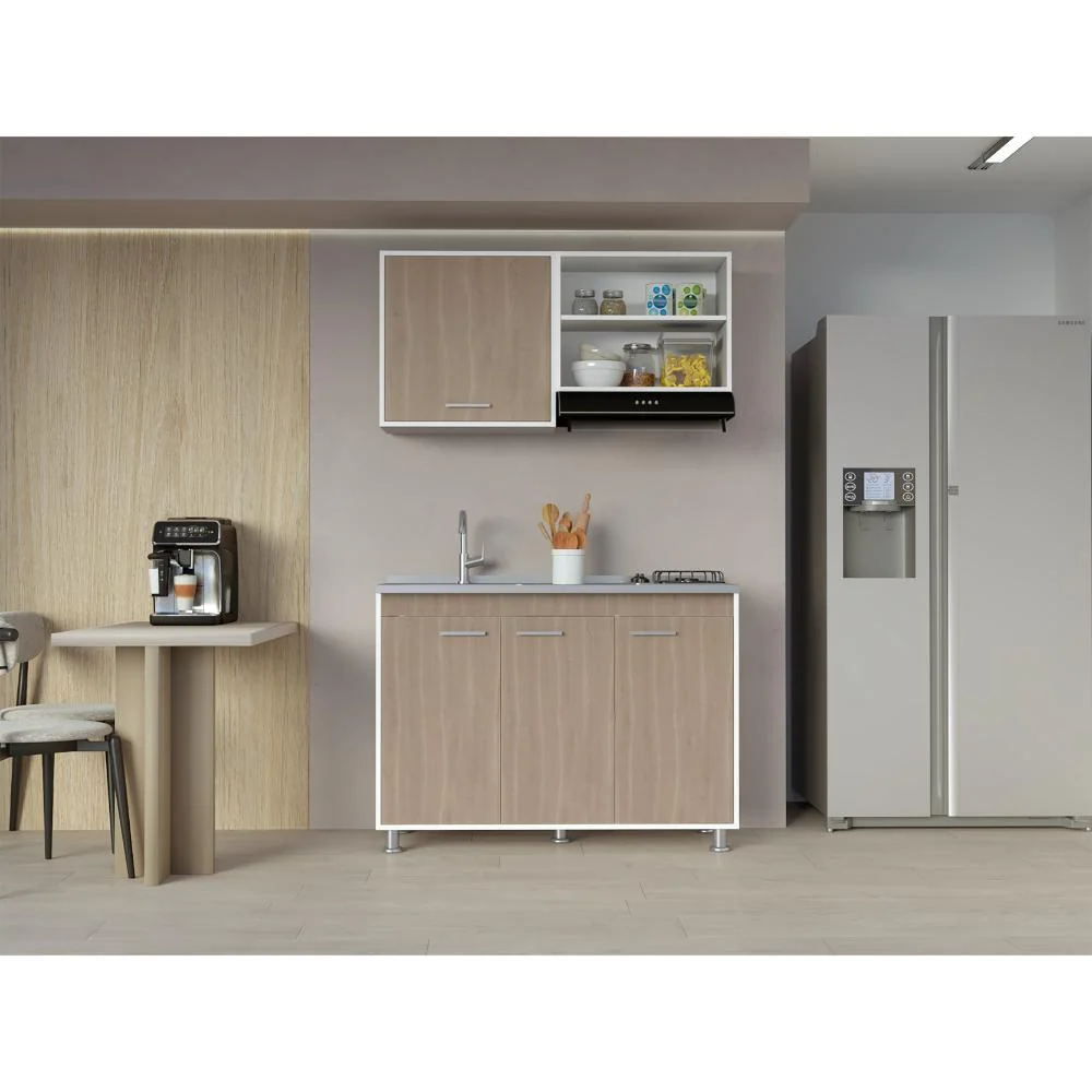 Cocina Integral Antares, Blanco Duqueza y Bardolino, incluye Mesón Pozuelo Izquierdo Virtual Muebles