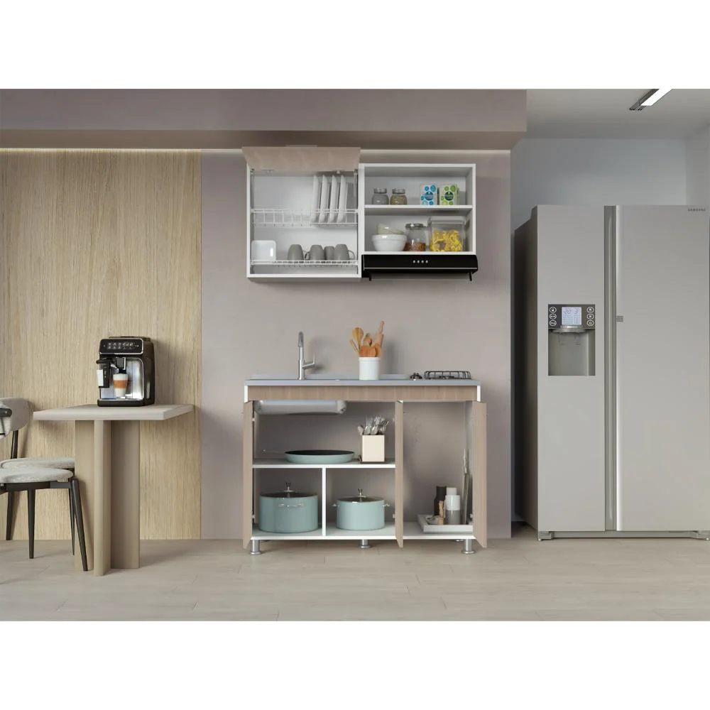 Cocina Integral Antares, Blanco Duqueza y Bardolino, incluye Mesón Pozuelo Izquierdo Virtual Muebles