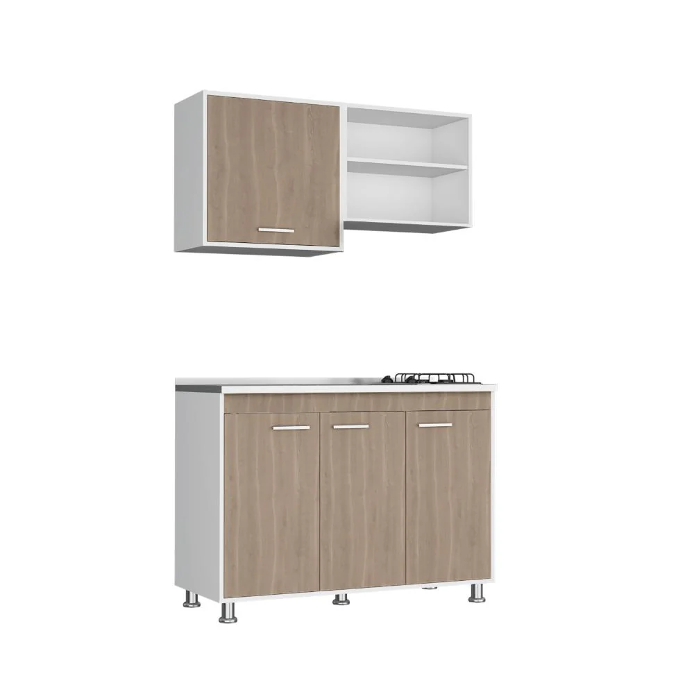 Cocina Integral Antares, Blanco Duqueza y Bardolino, incluye Mesón Pozuelo Izquierdo Virtual Muebles