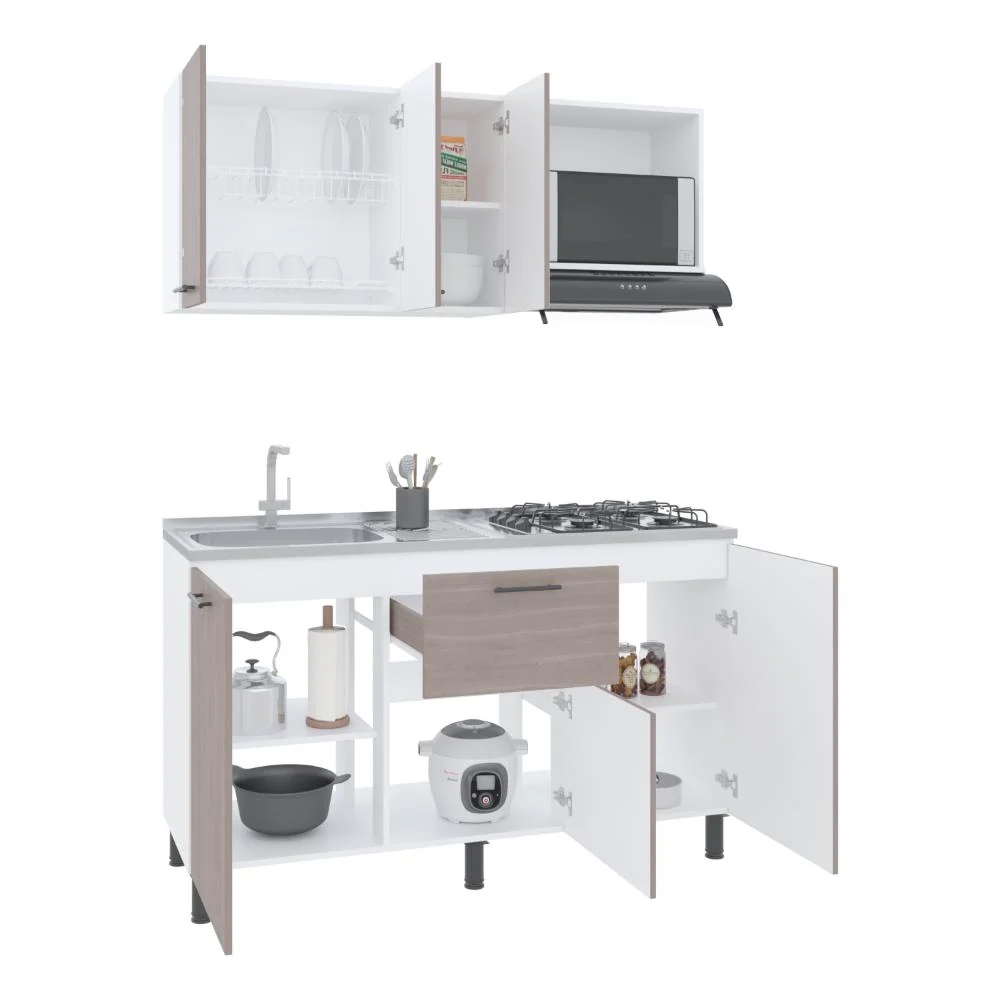 Cocina Integral Paolo, Bardolino y Blanco, incluye Mesón Pozuelo Izquierdo Virtual Muebles