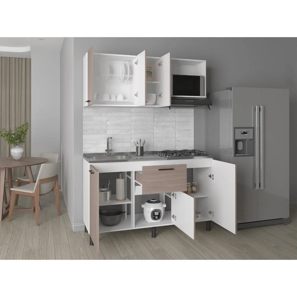 Cocina Integral Paolo, Bardolino y Blanco, incluye Mesón Pozuelo Izquierdo Virtual Muebles