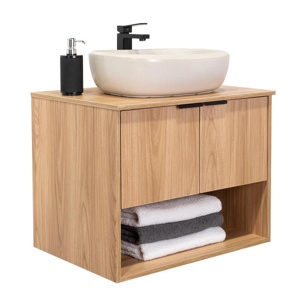 Combo Lavamanos Castel, Fresno Europeo, Incluye Lavamanos en porcelana Sanitaria y Griferí Alta Negro Virtual Muebles Combo