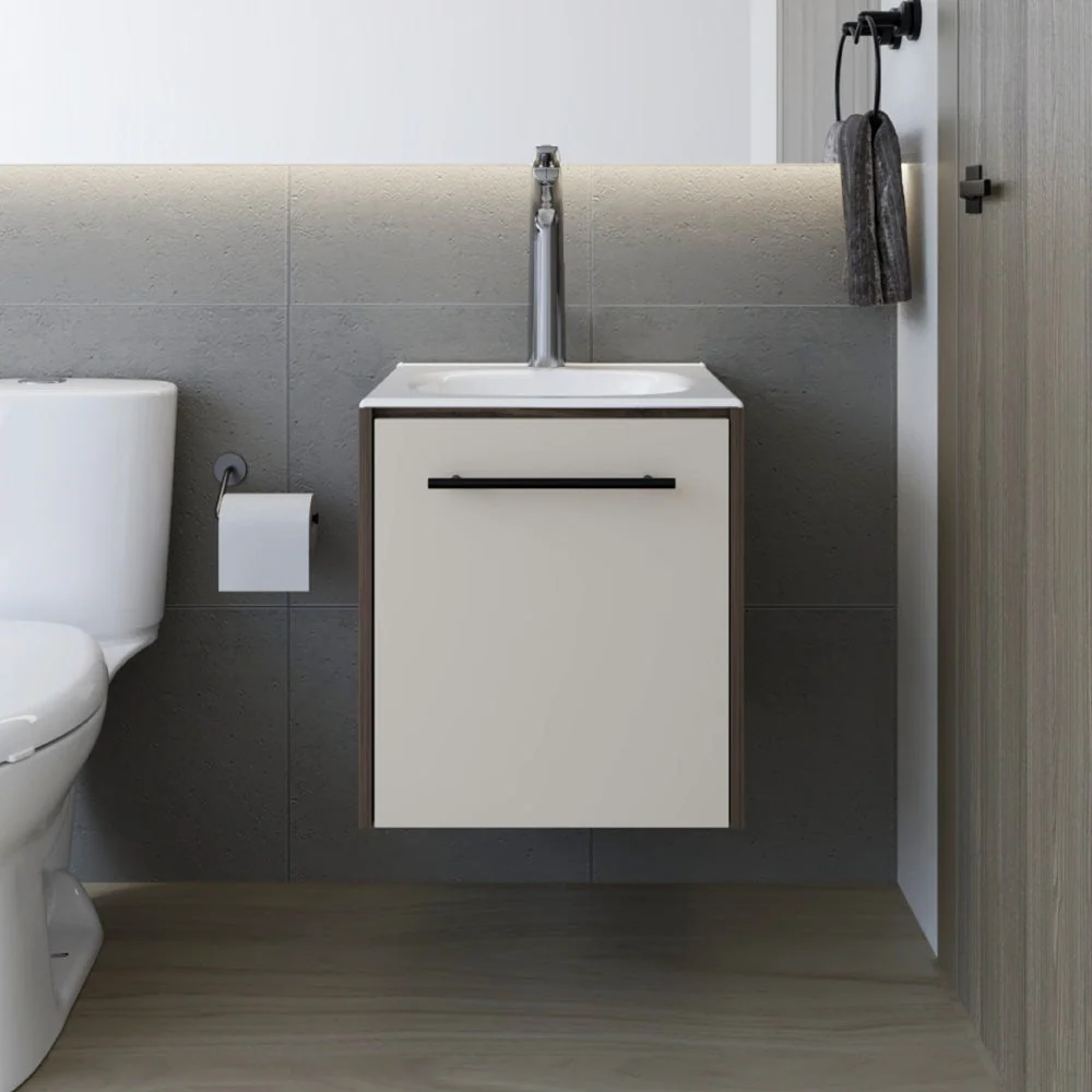 Combo Lavamanos Ganet II, Nogal Europeo y Capri, Incluye Lavamanos en Porcelana Sanitaria y Griferí Virtual Muebles Combo
