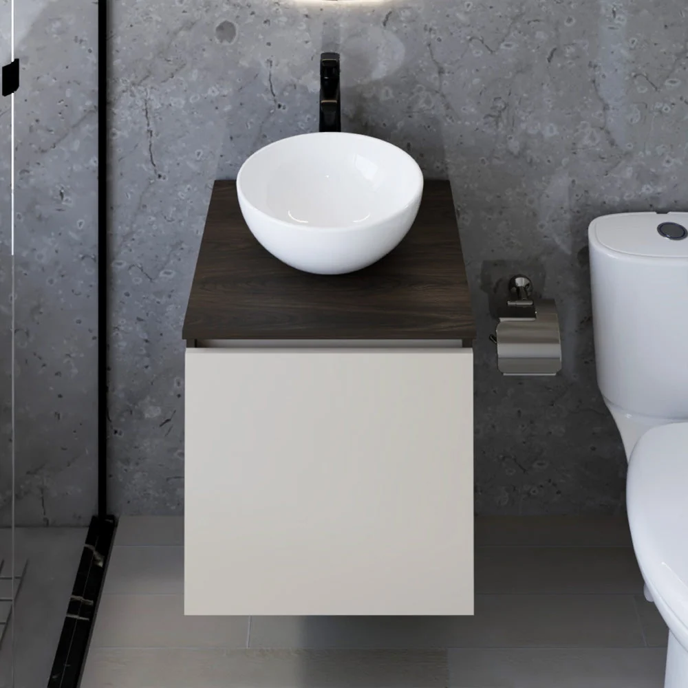 Combo Lavamanos Ganet II, Nogal Europeo y Capri, Incluye Lavamanos en Porcelana Sanitaria y Griferí Virtual Muebles Combo