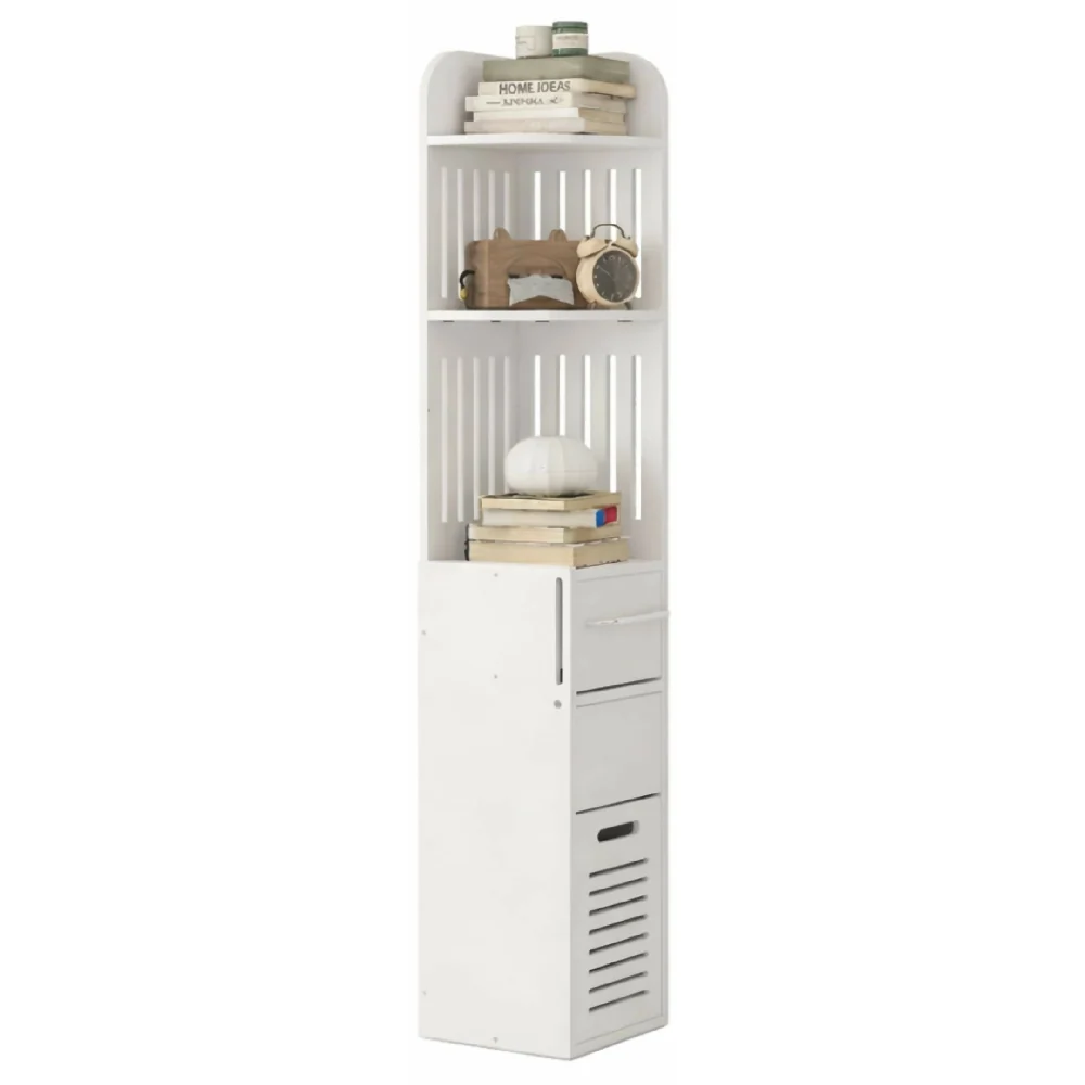 Organizador De Baño Vertical 120 Cm Con Estantes Y Cajón Mueble Slim Multifuncional Para Espacios Pequeños Color Blanco VI...