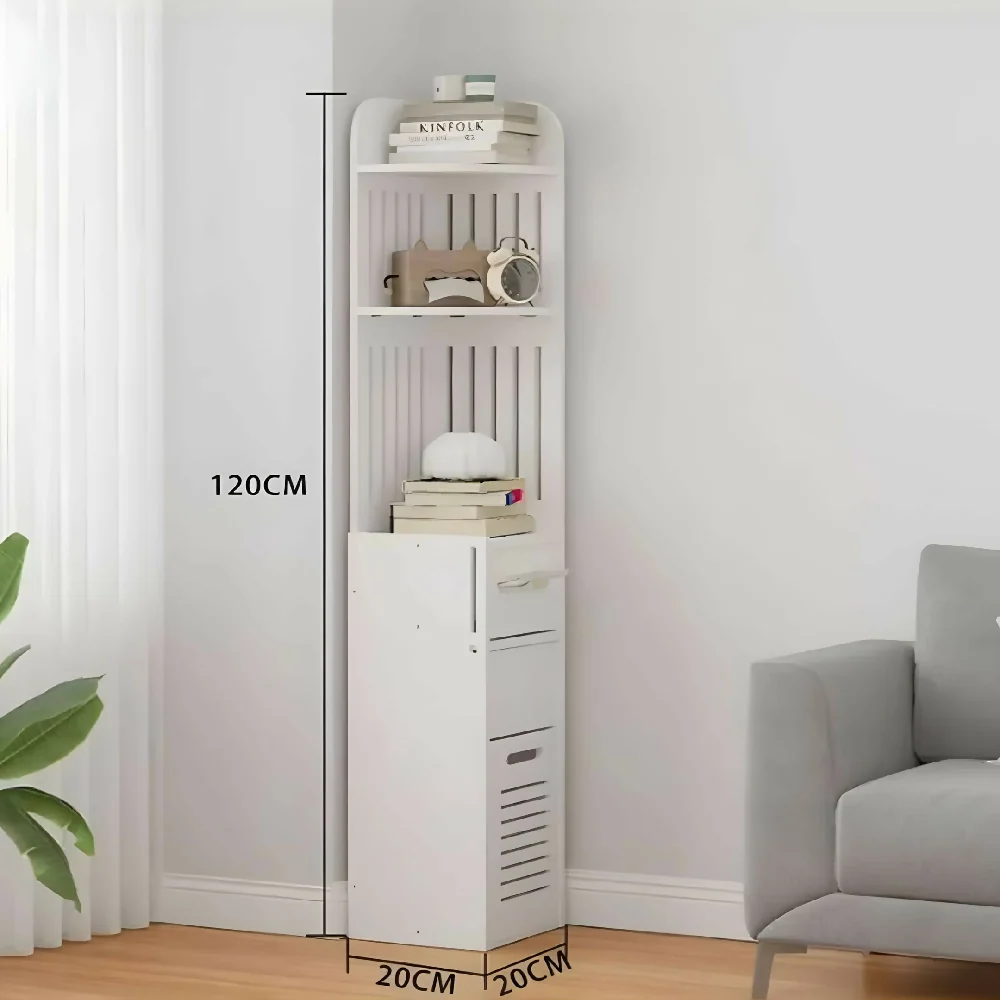 Organizador De Baño Vertical 120 Cm Con Estantes Y Cajón Mueble Slim Multifuncional Para Espacios Pequeños Color Blanco VI...