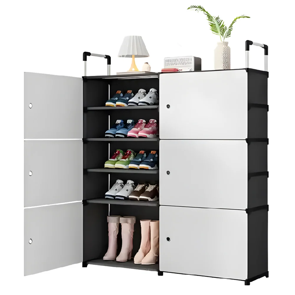 Zapatero Organizador De Tela 2x5 Niveles Con Puertas Negro VIRTUAL MUEBLES