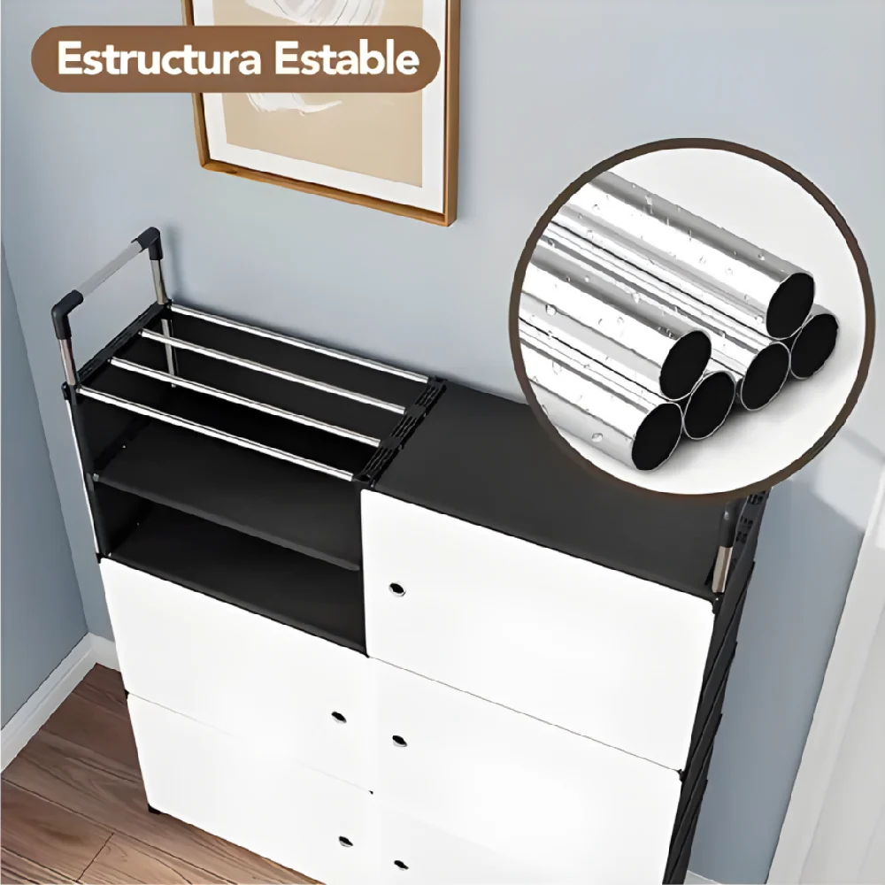 Zapatero Organizador De Tela 2x5 Niveles Con Puertas Negro VIRTUAL MUEBLES