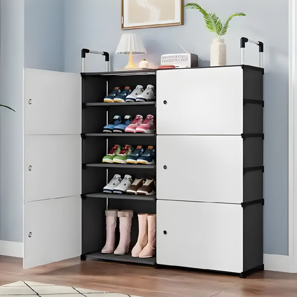 Zapatero Organizador De Tela 2x5 Niveles Con Puertas Negro VIRTUAL MUEBLES
