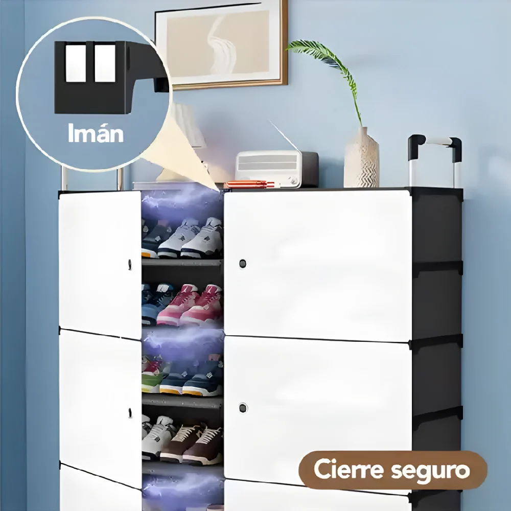Zapatero Organizador De Tela 2x5 Niveles Con Puertas Negro VIRTUAL MUEBLES