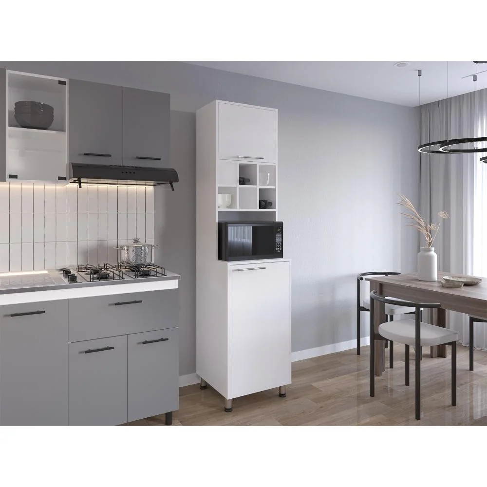 Alacena Atica, Blanco, con espacio para guardar botellas de vino ZF Virtual Muebles ZF