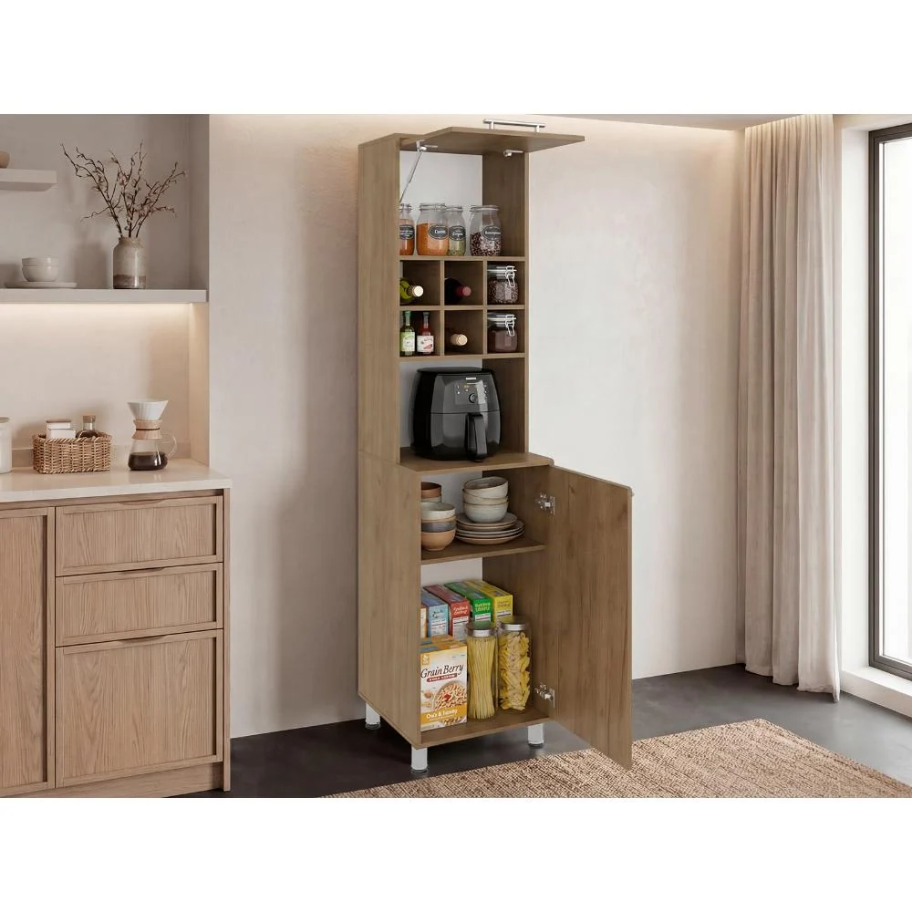 Alacena Atica, Kronos Fresno, con espacio para guardar botellas de vino ZF Virtual Muebles ZF