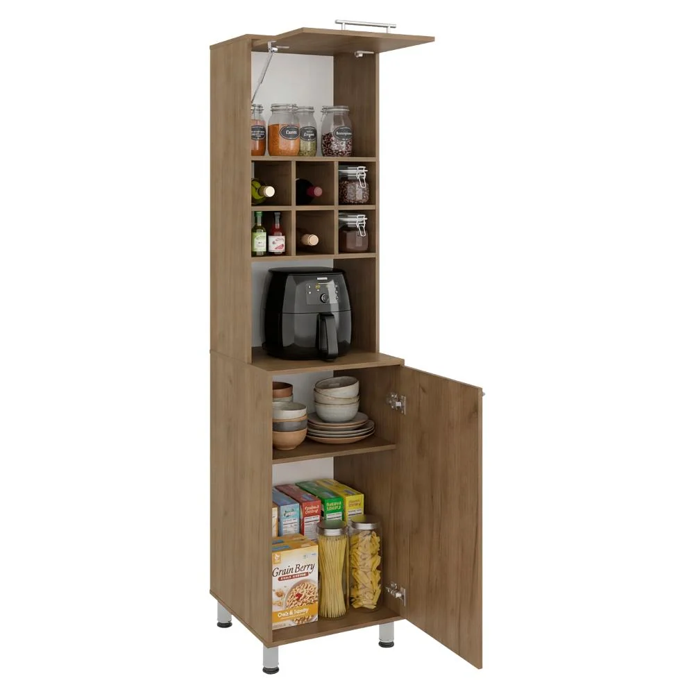 Alacena Atica, Kronos Fresno, con espacio para guardar botellas de vino ZF Virtual Muebles ZF