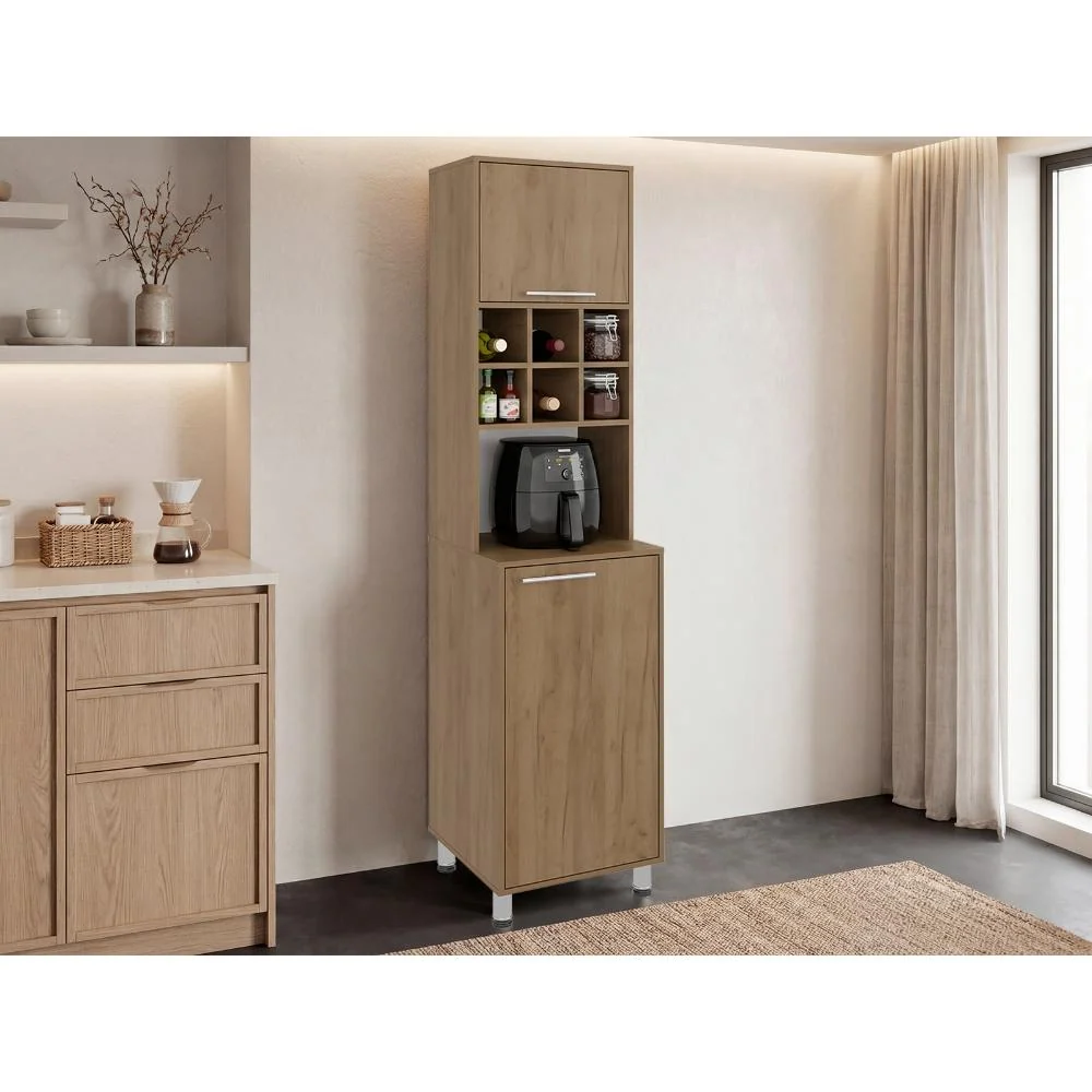Alacena Atica, Kronos Fresno, con espacio para guardar botellas de vino ZF Virtual Muebles ZF