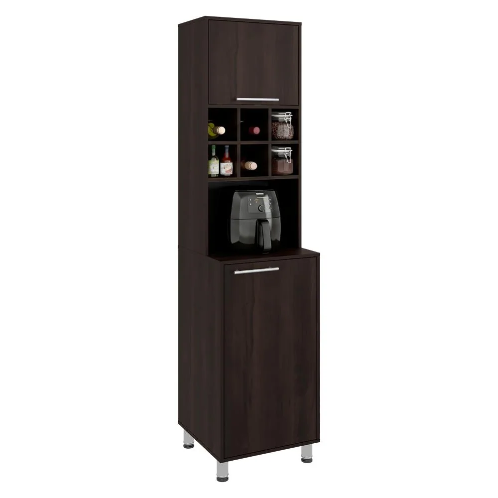 Alacena Atica, Kronos Nogal, con espacio para guardar botellas de vino ZF Virtual Muebles ZF