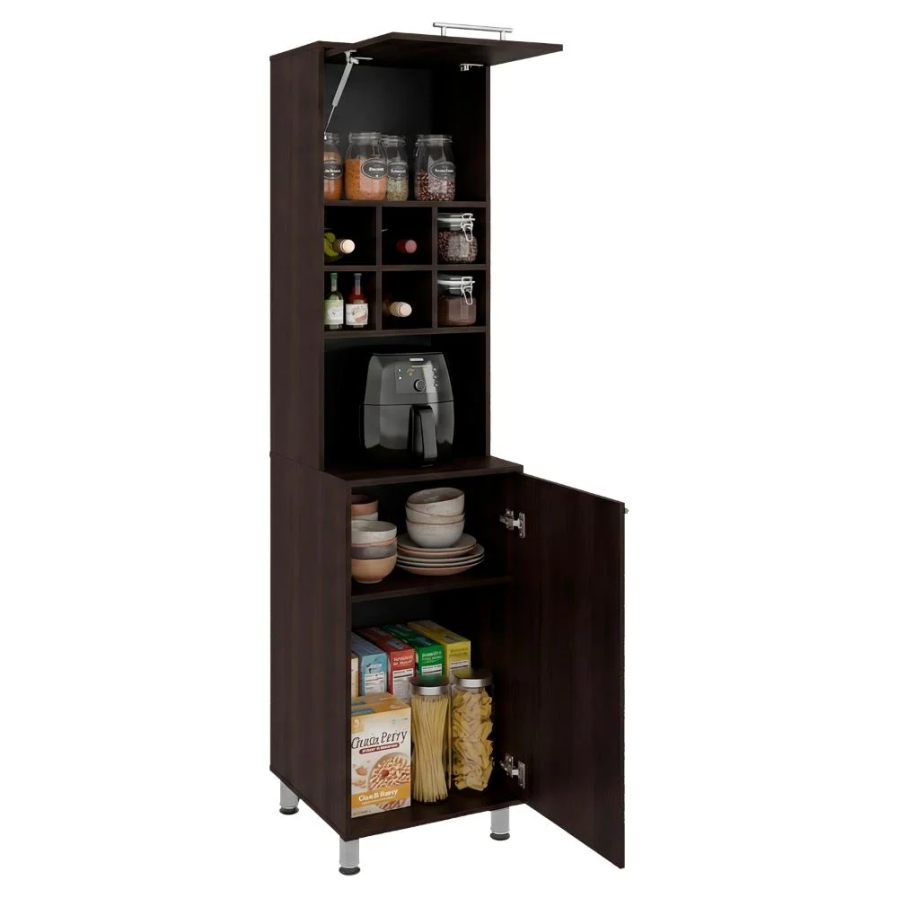 Alacena Atica, Kronos Nogal, con espacio para guardar botellas de vino ZF Virtual Muebles ZF