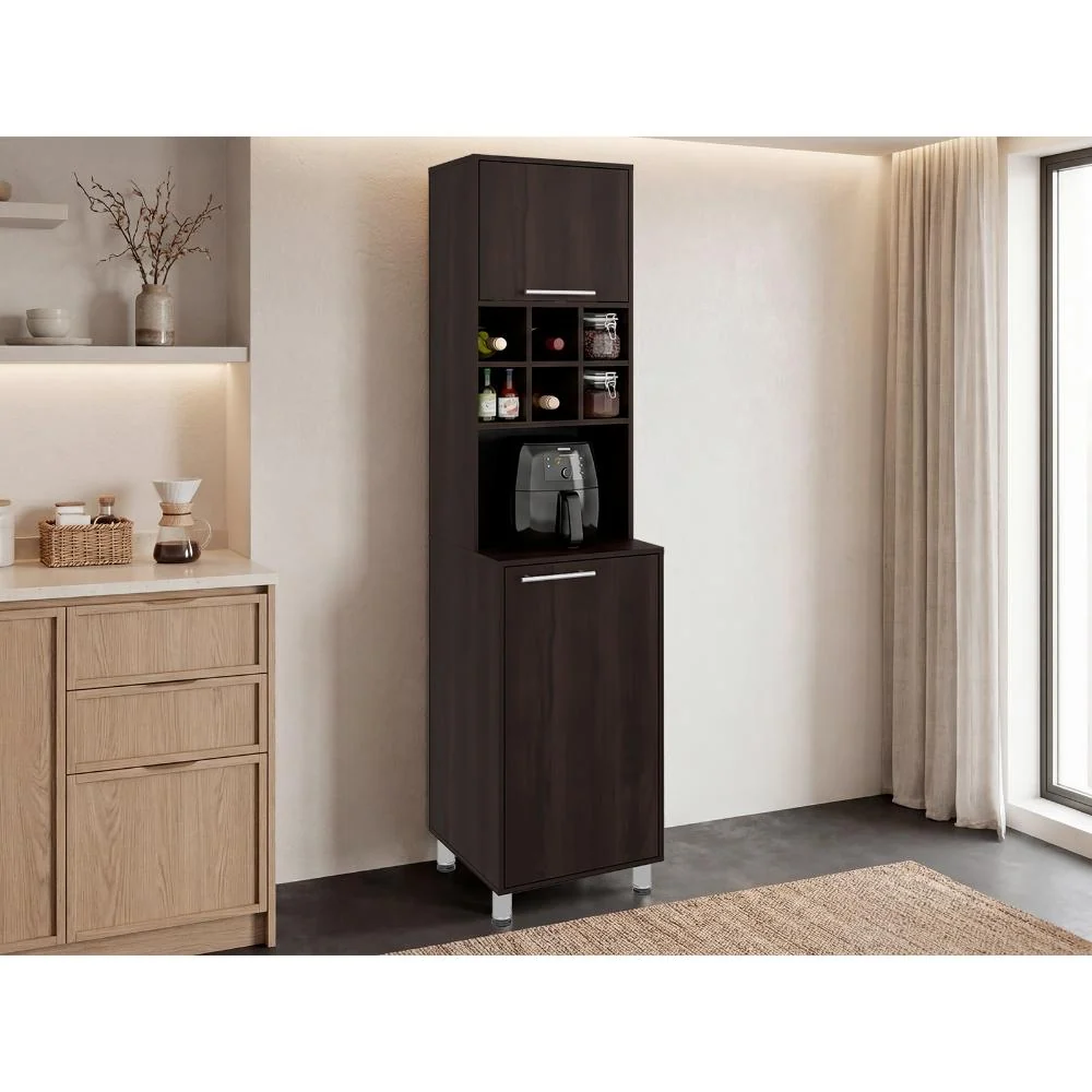 Alacena Atica, Kronos Nogal, con espacio para guardar botellas de vino ZF Virtual Muebles ZF