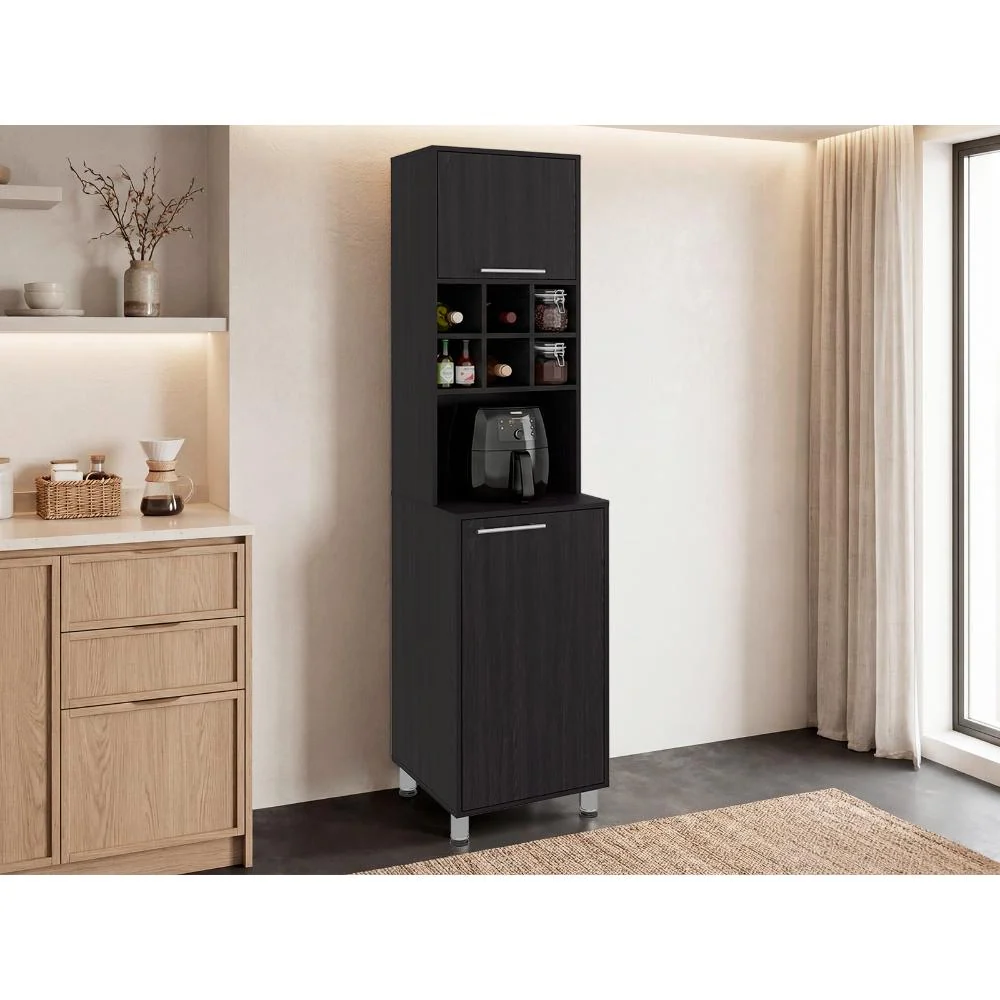 Alacena Atica, Kronos Wengue, con espacio para guardar botellas de vino ZF Virtual Muebles ZF