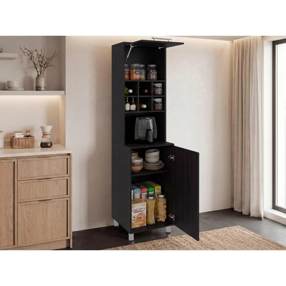 Alacena Atica, Kronos Wengue, con espacio para guardar botellas de vino ZF Virtual Muebles ZF