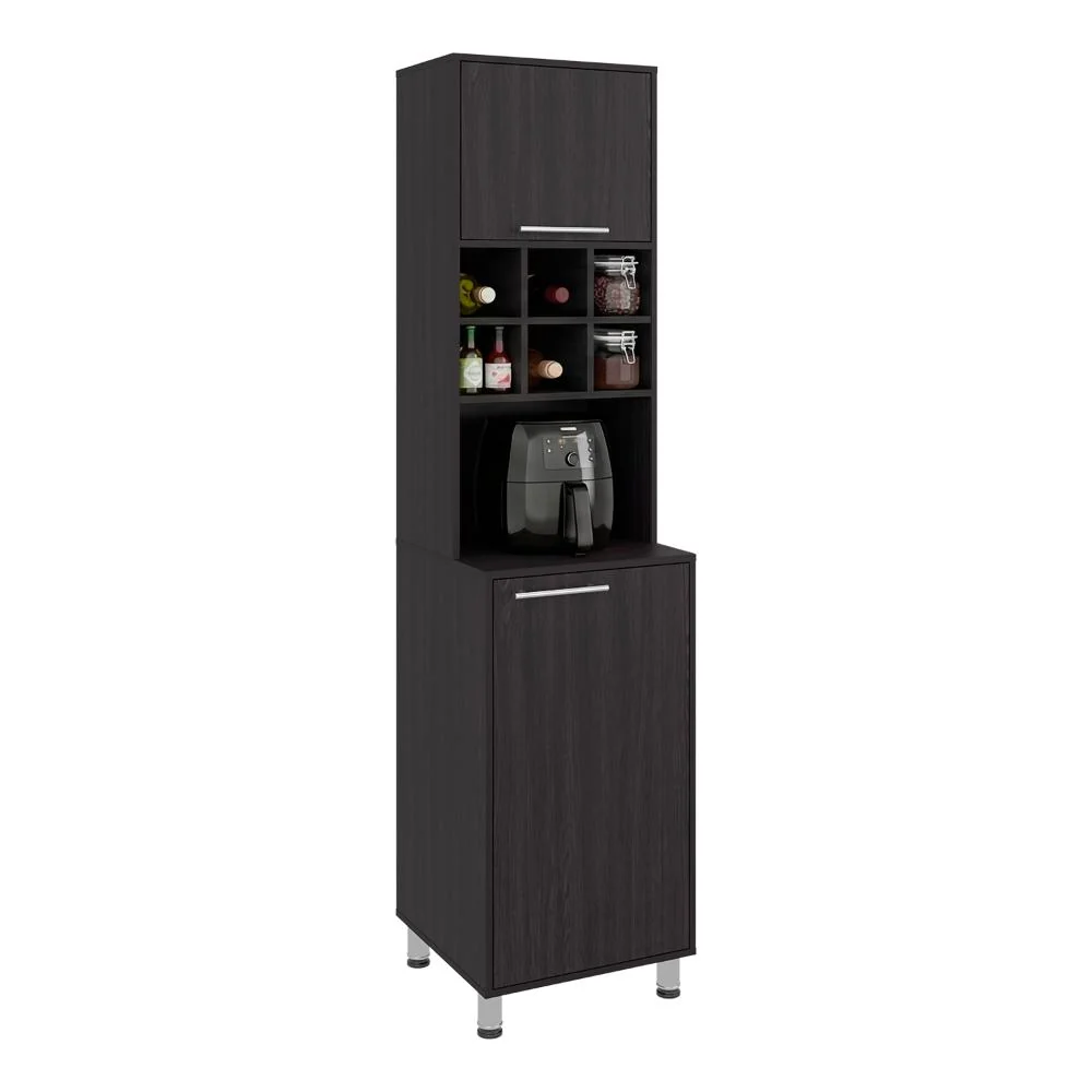 Alacena Atica, Kronos Wengue, con espacio para guardar botellas de vino ZF Virtual Muebles ZF