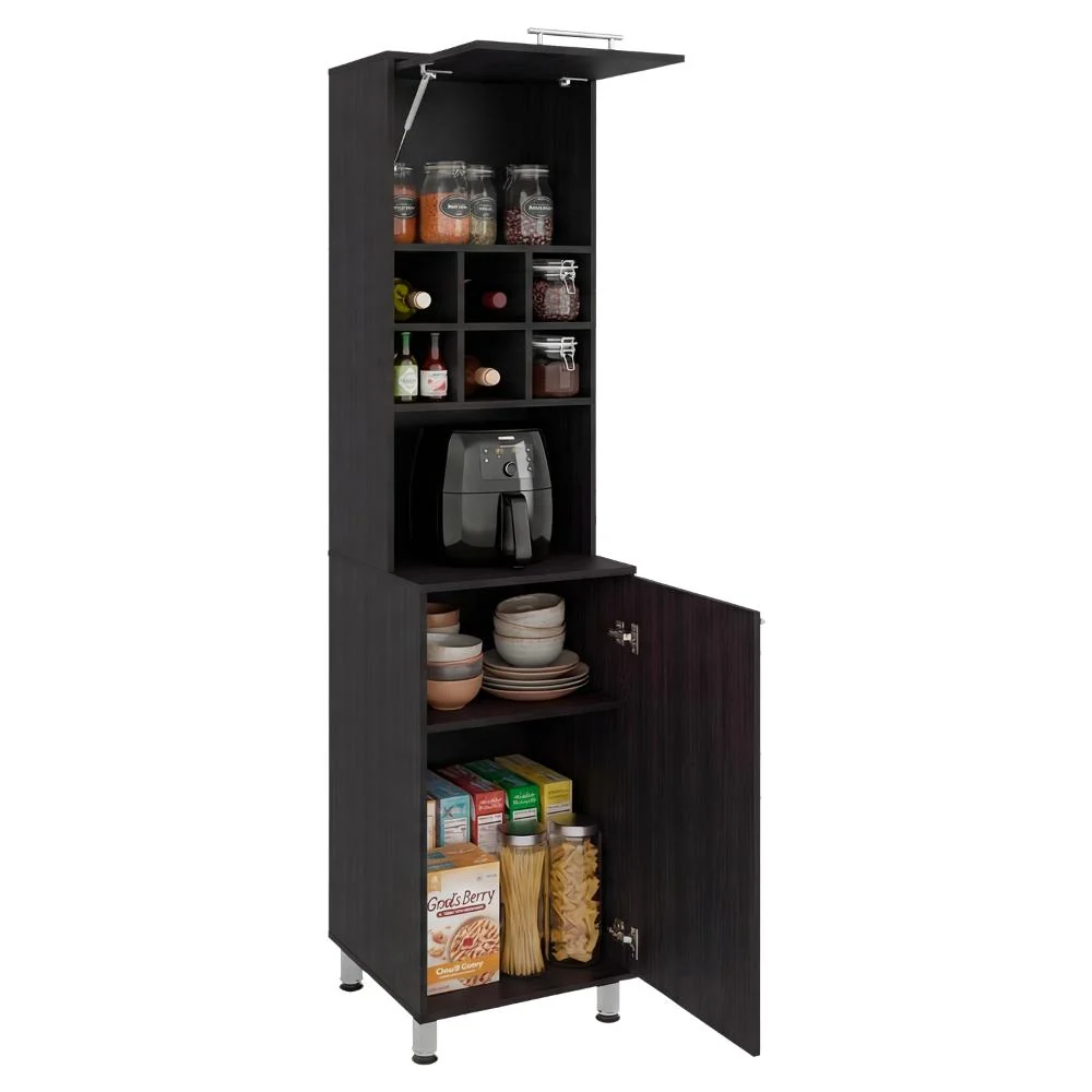 Alacena Atica, Kronos Wengue, con espacio para guardar botellas de vino ZF Virtual Muebles ZF