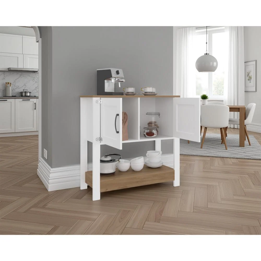 Alacena Latte, Kronos Blanco y Kronos Fresno, Con gran espacio de almacenamiento funcional ZF Virtual Muebles ZF