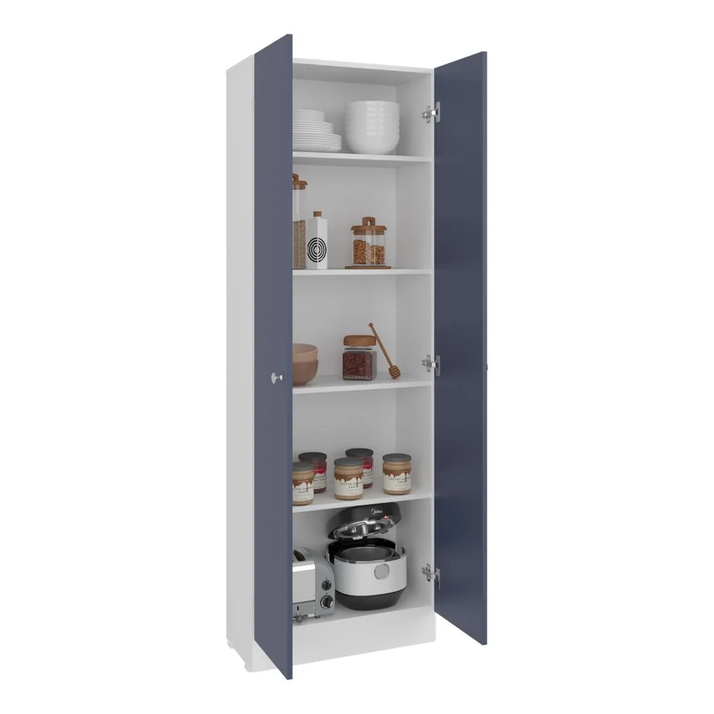 Alacena Multiusos Benna, Blanco Kronos y Azul, con Variedad de Entrepaños Virtual Muebles ZF