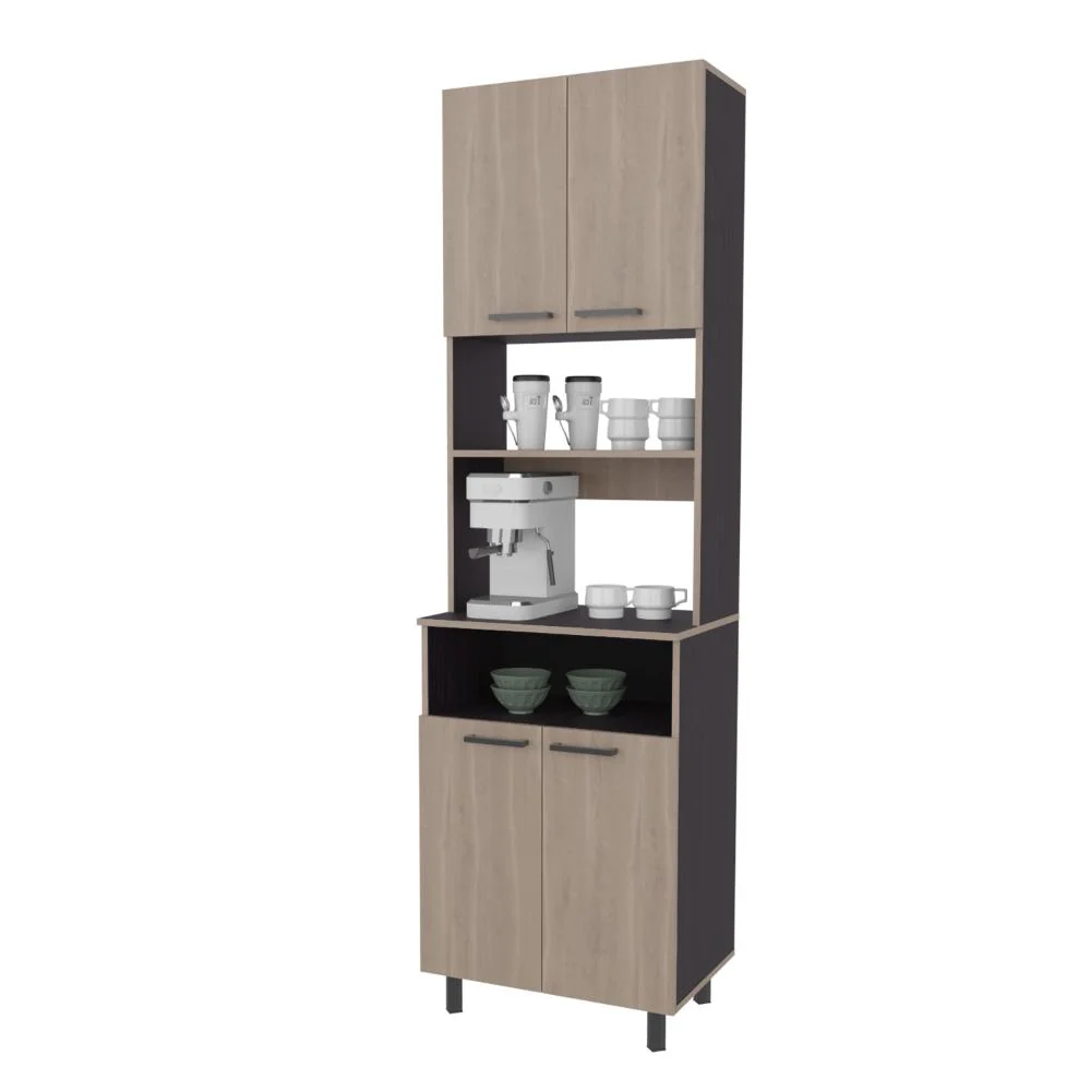 Alacena Otomo, Bardolino y Wengue, con espacio para microondas y para almacenar objetos Virtual Muebles ZF