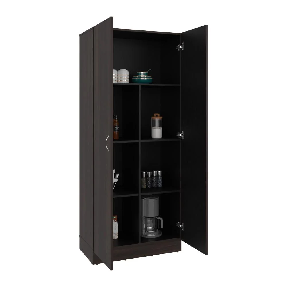 Alacena Roy, Nogal Europeo y Wengue, con dos puertas y manijas metálicas Virtual Muebles ZF
