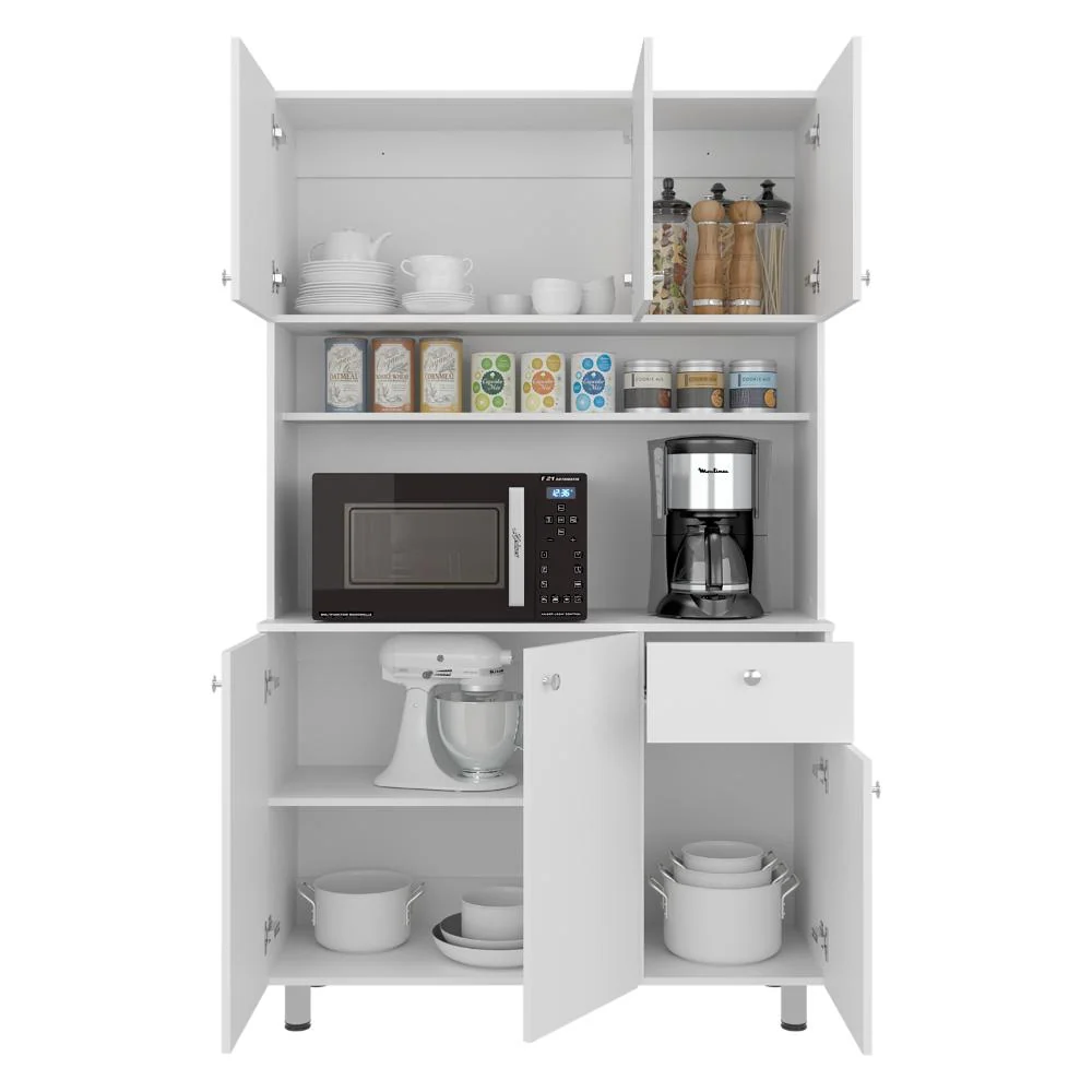 Alacena Wiston, Kronos Blanco, Seis puertas abatibles y un cajón con amplio espacio de almacenamiento ZF Virtual Muebles ZF
