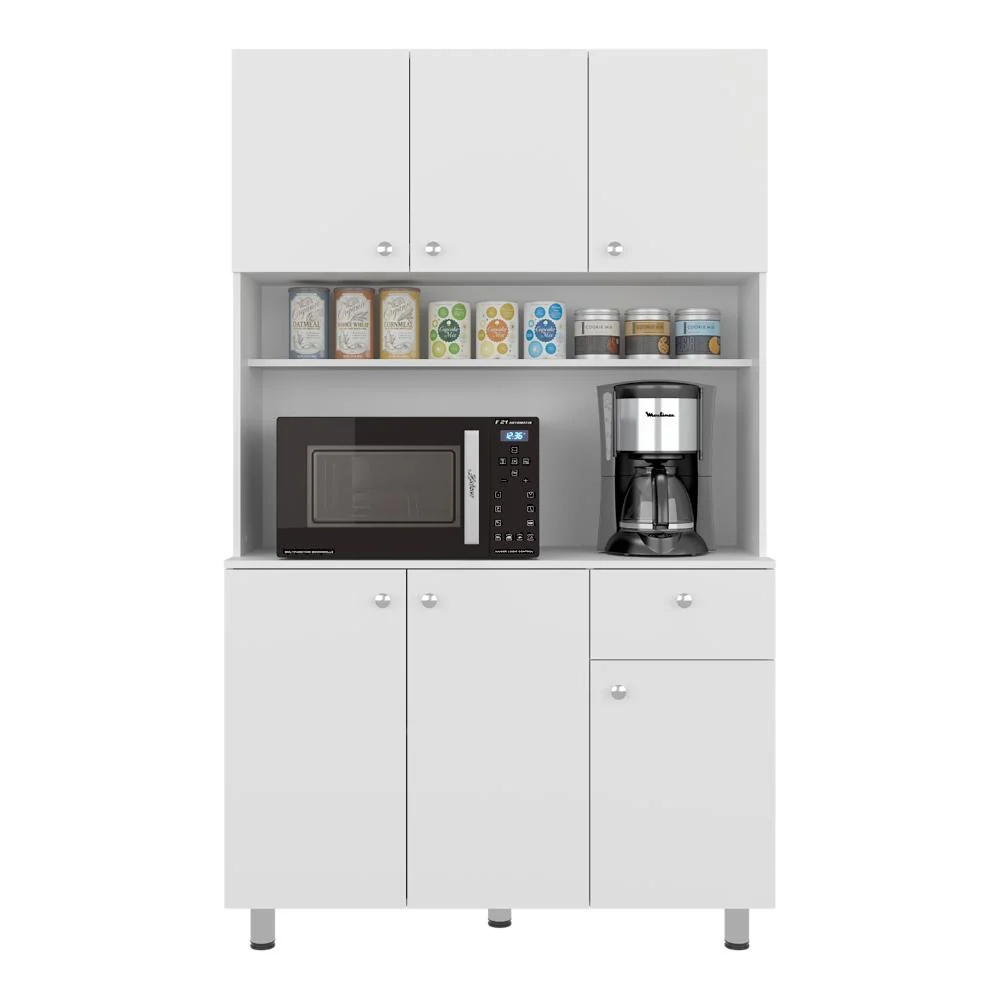 Alacena Wiston, Kronos Blanco, Seis puertas abatibles y un cajón con amplio espacio de almacenamiento ZF Virtual Muebles ZF