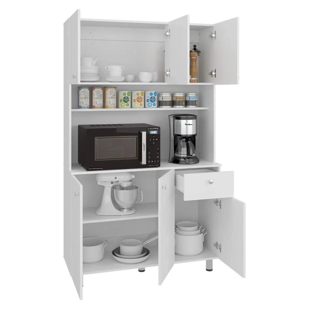 Alacena Wiston, Kronos Blanco, Seis puertas abatibles y un cajón con amplio espacio de almacenamiento ZF Virtual Muebles ZF