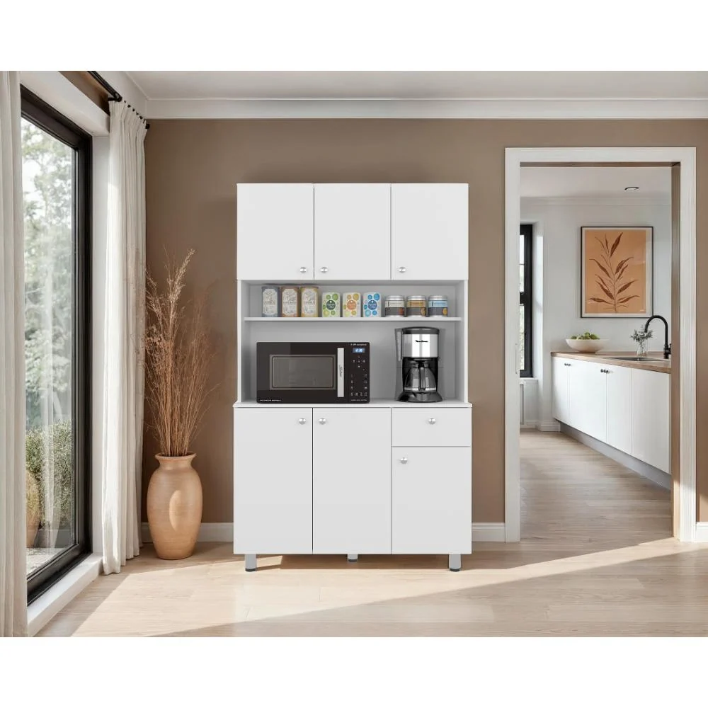 Alacena Wiston, Kronos Blanco, Seis puertas abatibles y un cajón con amplio espacio de almacenamiento ZF Virtual Muebles ZF
