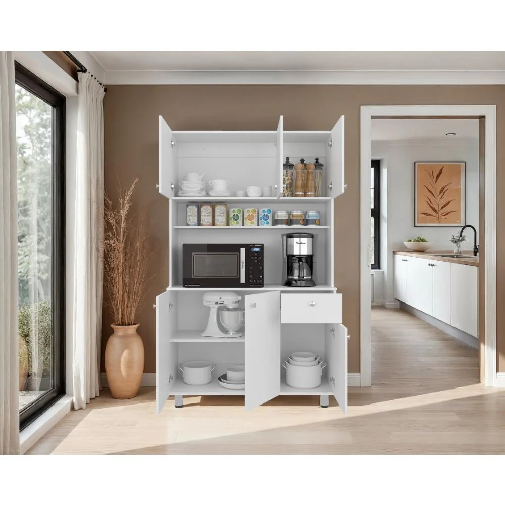 Alacena Wiston, Kronos Blanco, Seis puertas abatibles y un cajón con amplio espacio de almacenamiento ZF Virtual Muebles ZF