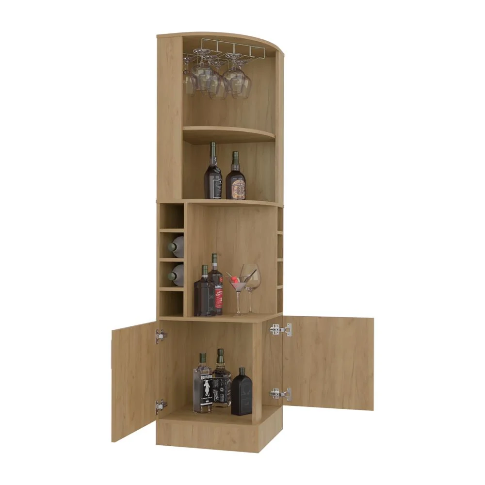 Bar Esquinero Ascher, Kronos Fresno , con Dos Puertas y Porta Copas ZF Virtual Muebles ZF