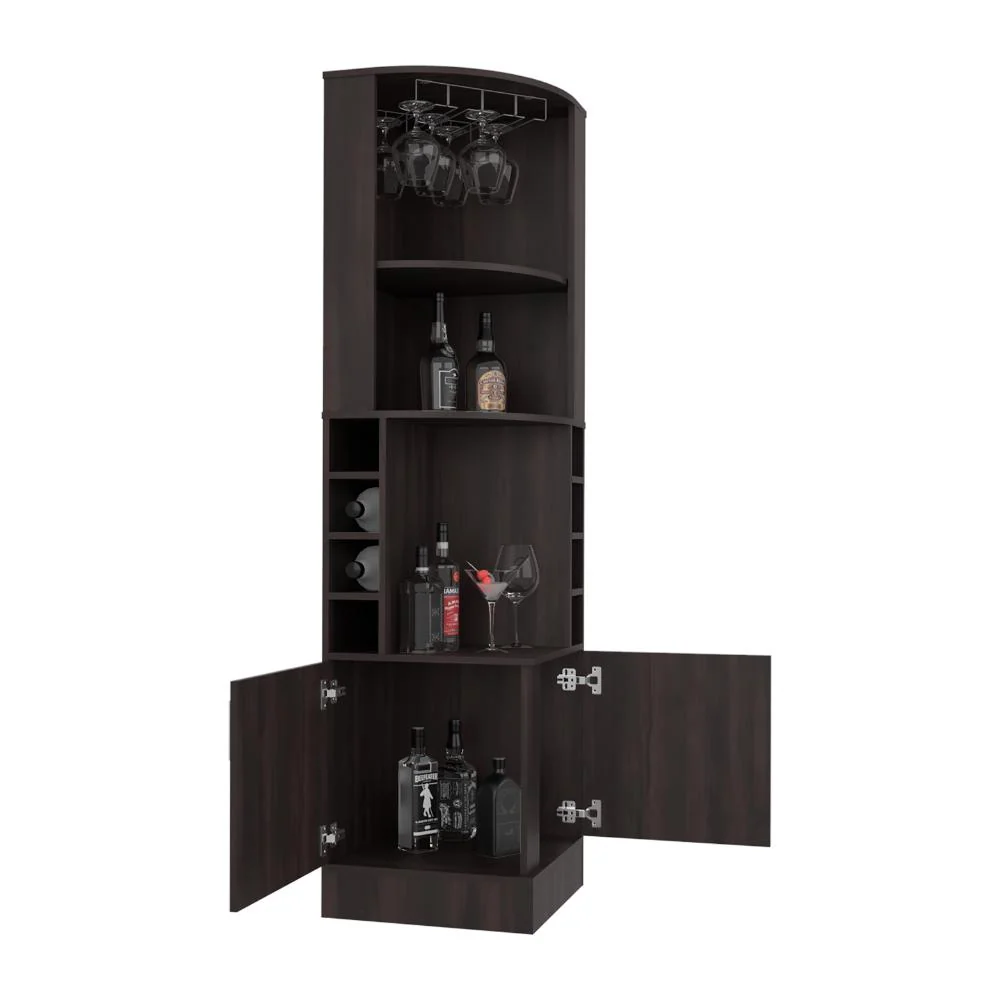 Bar Esquinero Ascher, Kronos Nogal, con Dos Puertas y Porta Copas ZF Virtual Muebles ZF
