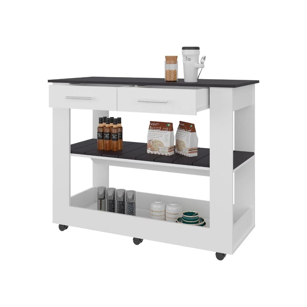 Barra de Cocina Cala, Blanco y Wengue, Con amplia superficie en la mesa ZF Virtual Muebles ZF