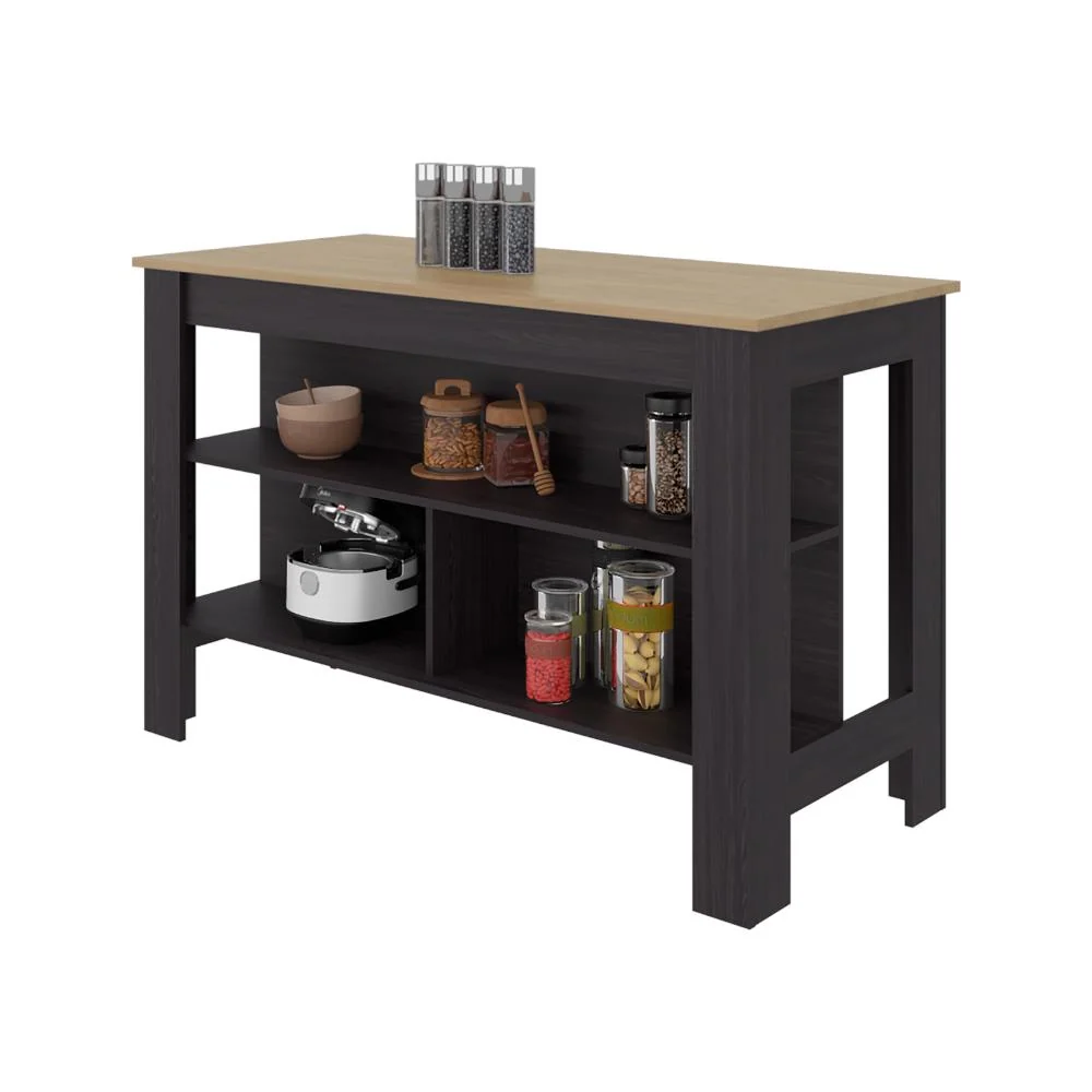 Barra de Cocina Cala, Kronos Wengue y Kronos Fresno, Con amplia superficie en la mesa ZF Virtual Muebles ZF