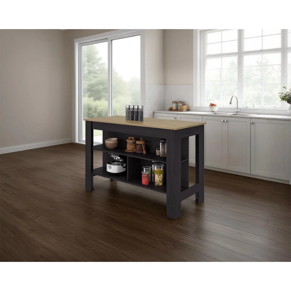 Barra de Cocina Cala, Kronos Wengue y Kronos Fresno, Con amplia superficie en la mesa ZF Virtual Muebles ZF