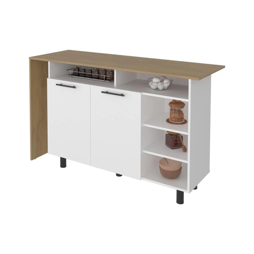 Barra de Cocina Corsia, Kronos Blanco y Kronos Fresno, con Dos Puertas Abatibles ZF Virtual Muebles ZF