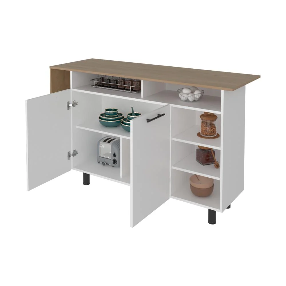 Barra de Cocina Corsia, Kronos Blanco y Kronos Fresno, con Dos Puertas Abatibles ZF Virtual Muebles ZF