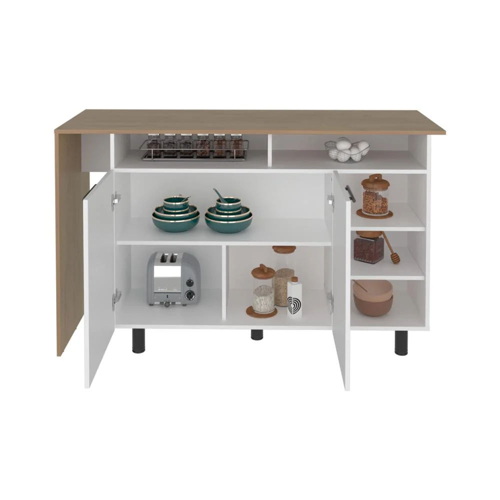 Barra de Cocina Corsia, Kronos Blanco y Kronos Fresno, con Dos Puertas Abatibles ZF Virtual Muebles ZF