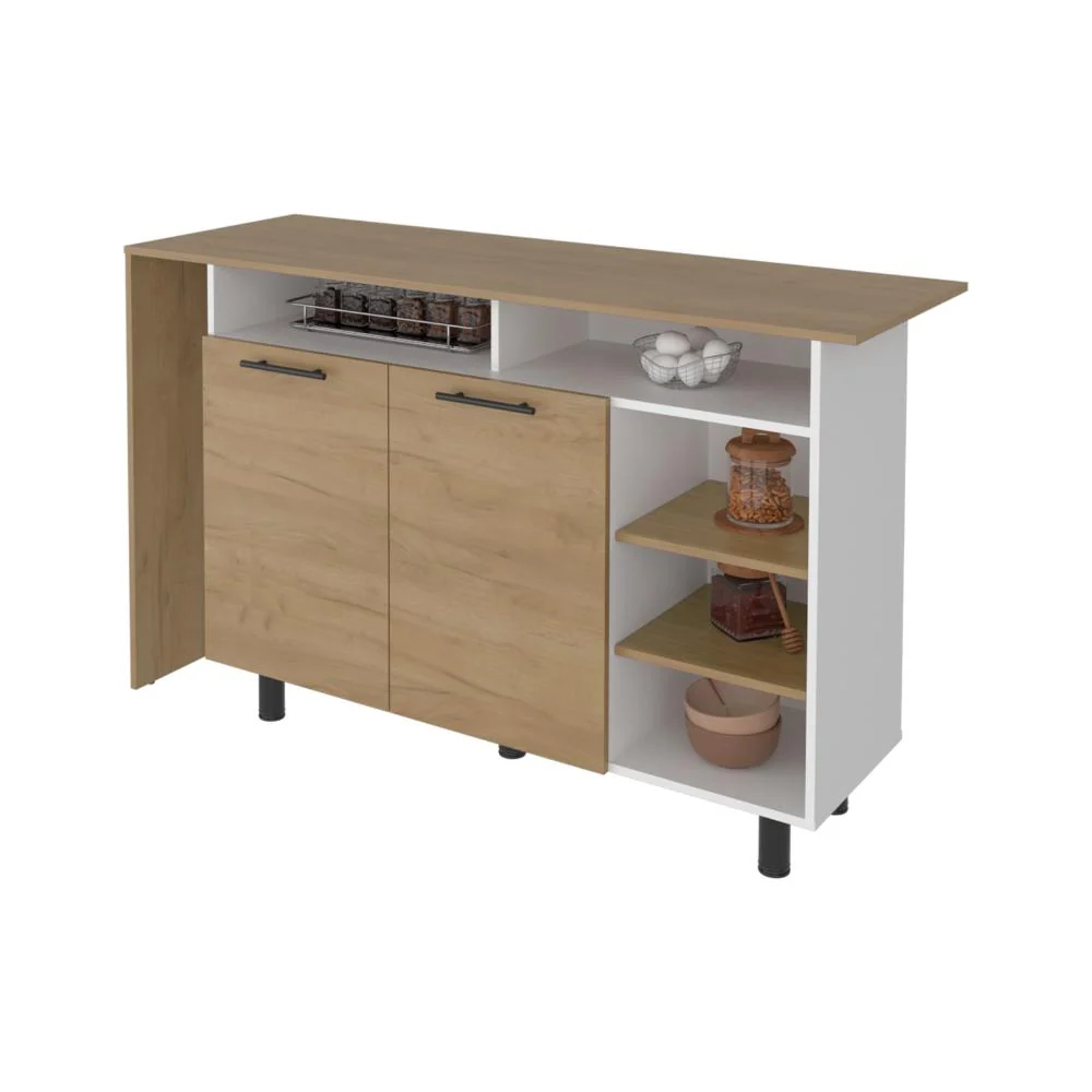 Barra de Cocina Corsia, Kronos Fresno y Kronos Blanco, con Dos Puertas Abatibles ZF Virtual Muebles ZF
