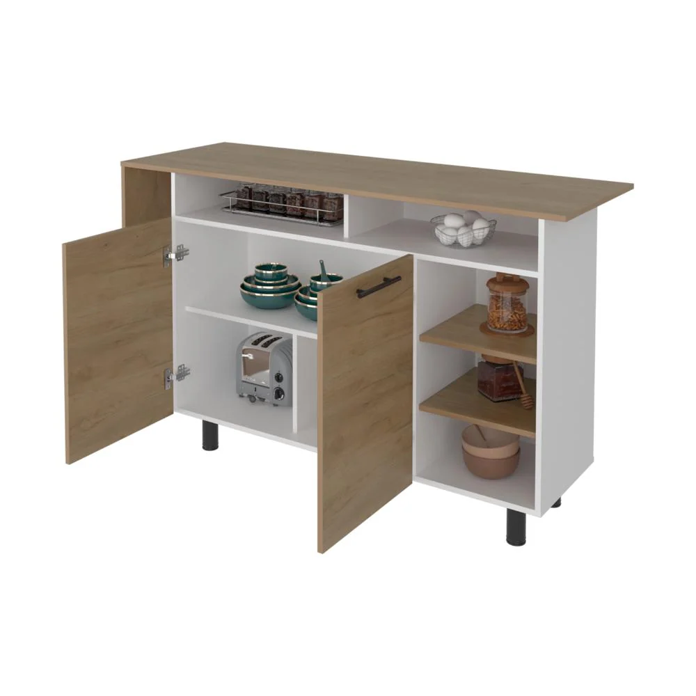 Barra de Cocina Corsia, Kronos Fresno y Kronos Blanco, con Dos Puertas Abatibles ZF Virtual Muebles ZF